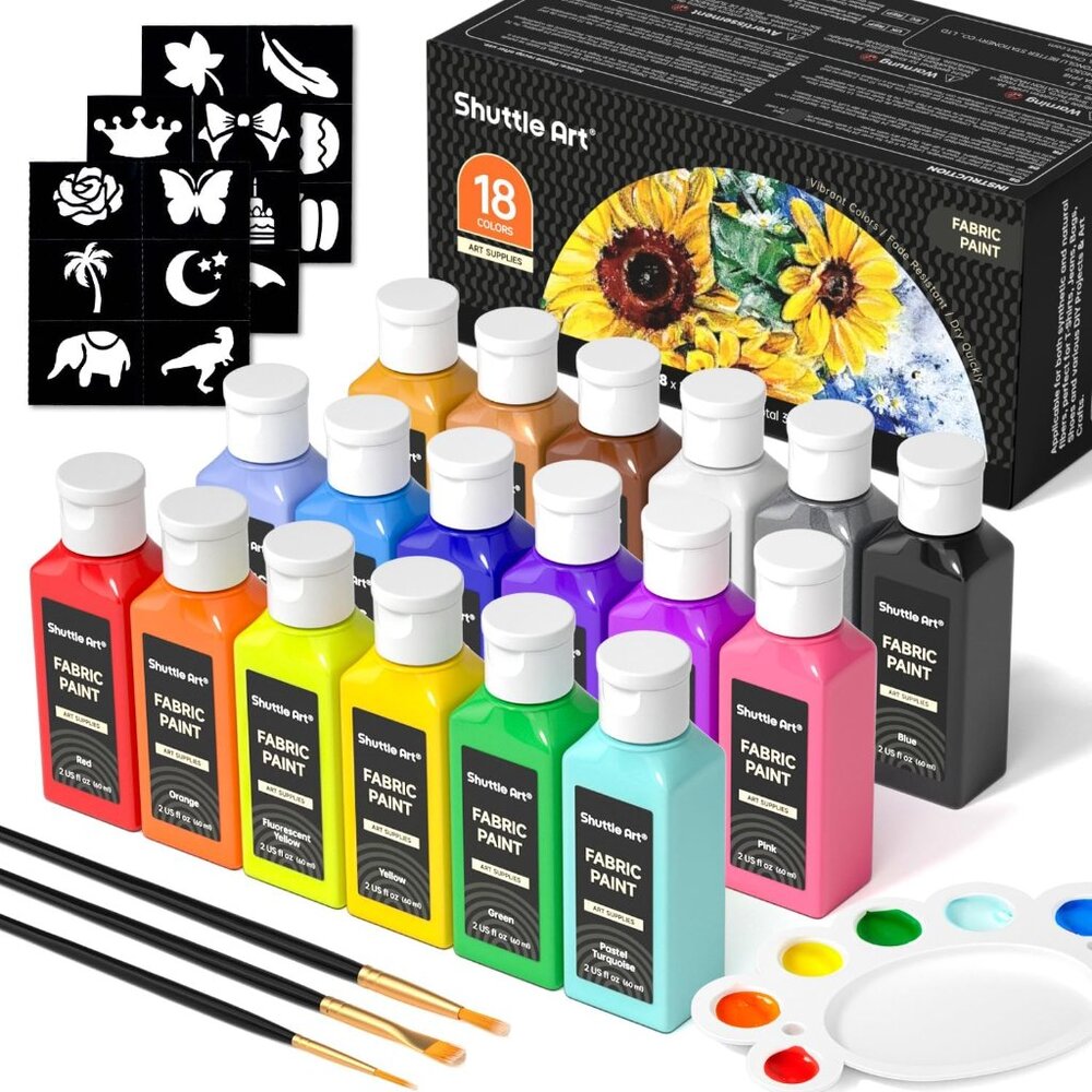 NEW Shuttle Art Fabric Paint 18 Colors Permanent Soft Fabric Paint in Bottles